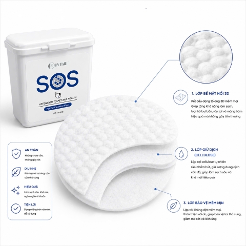 Khăn ướt vệ sinh tai thú cưng SOS – 100 miếng