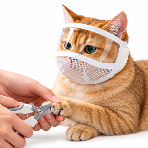 Mặt nạ grooming cho mèo – Lưới thoáng khí, tấm chắn trong suốt