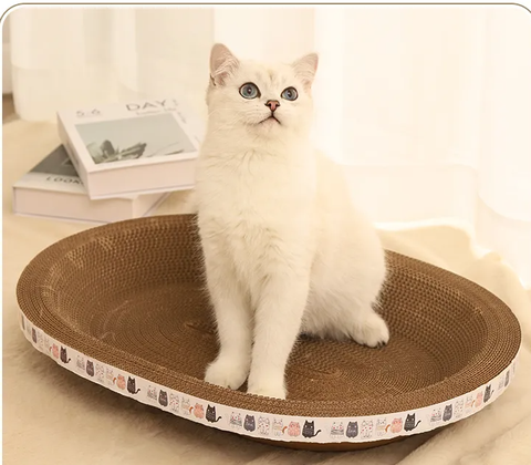 Bàn Cào Móng Hình Ovan Kết Hợp Ổ Nằm Dành Cho Mèo Dạng Lõm Siêu To - Tặng kèm catnip (Cỏ Mèo)