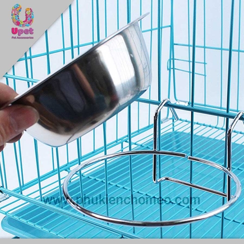 SP126 - Bát inox treo chuồng có giá đỡ