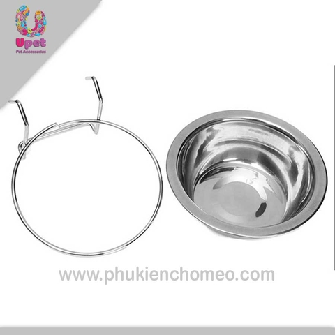 SP126 - Bát inox treo chuồng có giá đỡ