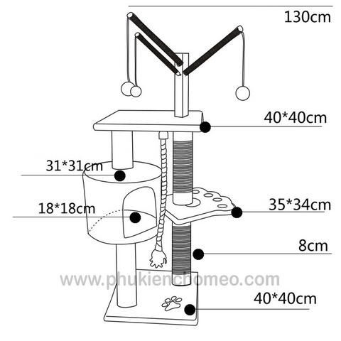 Trụ mèo 4 tầng kèm dây