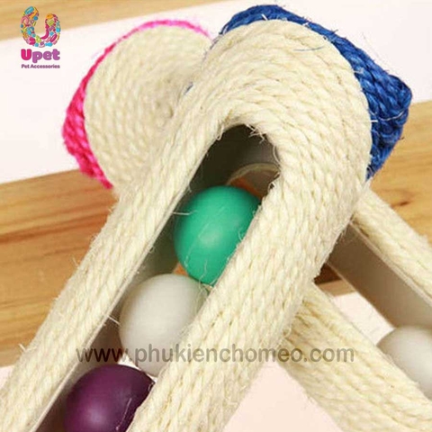 Ống cuộn bằng thừng kèm 3 bóng cho mèo, đồ chơi cào móng bện thừng bền chắc cho mèo