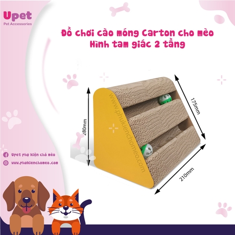 Đồ chơi cào móng Carton cho mèo Hình tam giác 2 tầng - 2 banh - Tặng kèm catnip (Cỏ Mèo)