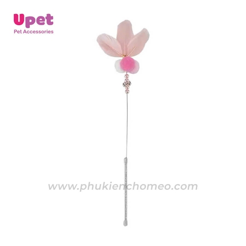 Cần câu mèo lông chim , bông ,ngọc trai kèm chuông 40cm