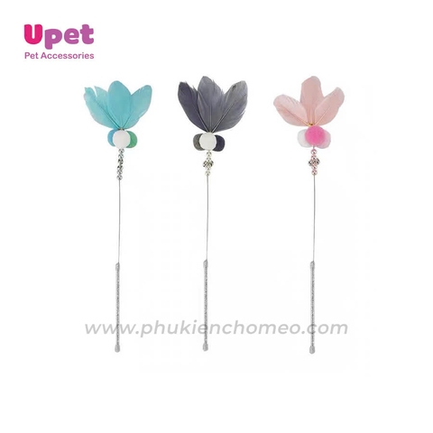 Cần câu mèo lông chim , bông ,ngọc trai kèm chuông 40cm