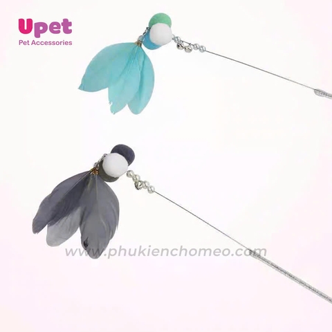 Cần câu mèo lông chim , bông ,ngọc trai kèm chuông 40cm