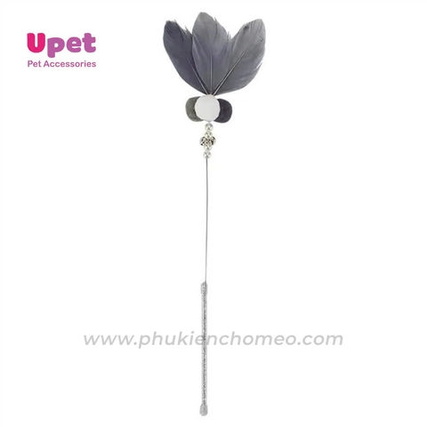 Cần câu mèo lông chim , bông ,ngọc trai kèm chuông 40cm