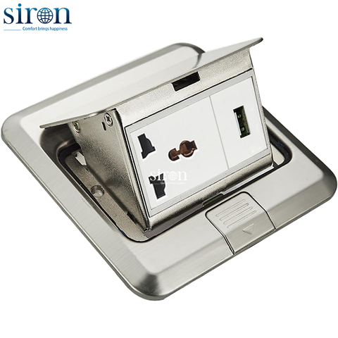 Ổ cắm âm sàn đa năng + USB Type A thép không gỉ Siron STD01-PL5180