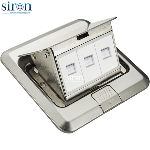 Ổ cắm âm sàn thép không gỉ gồm 3 ổ dữ liệu Cat6 Siron STD01-PL5238