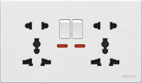 Bộ 2 ổ cắm đa năng + 2 chấu có công tắc đơn Màu trắng SIRON 270290