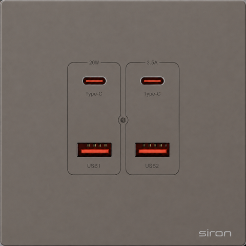 Bộ 2 ổ cắm usb type a+c Màu ghi SIRON 27H5327-60