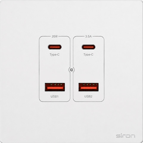 Bộ 2 ổ cắm usb type a+c Màu trắng SIRON 27H5327