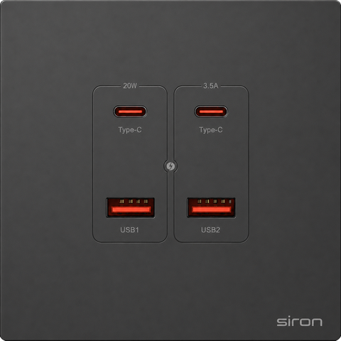 Bộ 2 ổ cắm usb type a+c Màu đen SIRON 27H5327-26