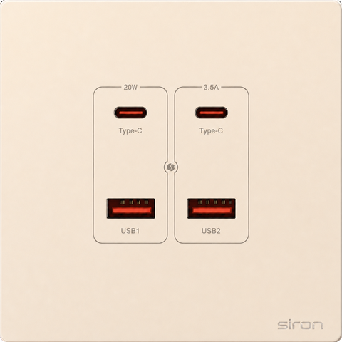 Bộ 2 ổ cắm usb type a+c Màu sâm panh SIRON 27H5327-46
