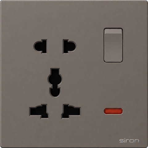 Bộ ổ cắm đa năng + 2 chấu có công tắc đơn Màu ghi SIRON 270190-60