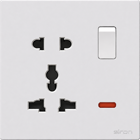 Bộ ổ cắm đa năng + 2 chấu có công tắc đơn Màu trắng SIRON 270190