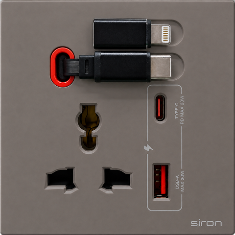 Bộ ổ cắm type a+c có dây type c, đầu lightning Màu ghi SIRON 27H4522-60