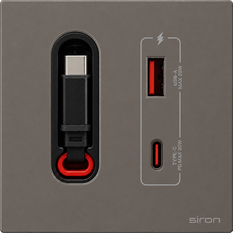 Bộ ổ cắm type a+c có dây type c Màu ghi SIRON 27H4521-60
