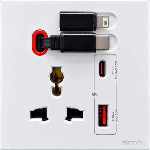 Bộ ổ cắm type a+c có dây type c, đầu lightning Màu trắng SIRON 27H4522