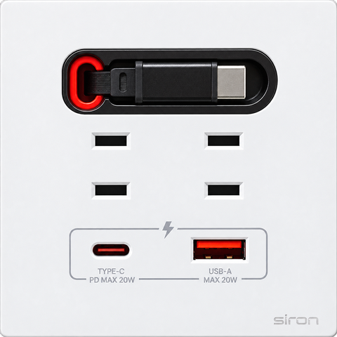 Bộ ổ cắm type a+c có dây type c Màu trắng SIRON 27H4523