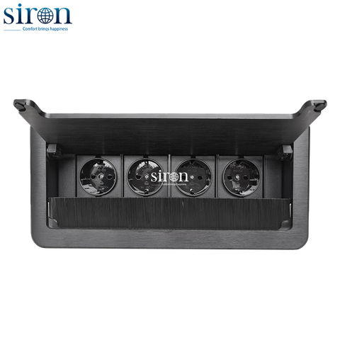 Bộ ổ cắm âm bàn gồm 4 ổ cắm Schuko nắp lật màu đen Siron SR-TAA0B-4687