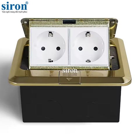 Ổ cắm âm sàn gồm 2 ổ cắm chuẩn F Schuko màu vàng Siron Sr-PG2687