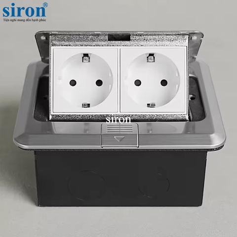 Ổ cắm âm sàn gồm 2 ổ cắm chuẩn F Schuko thép không gỉ Siron SR-PL2687