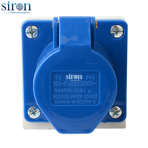 Ổ cắm công nghiệp nổi xanh IP44 2P+E 6h 16A 220~250V Siron S44S36-16B1