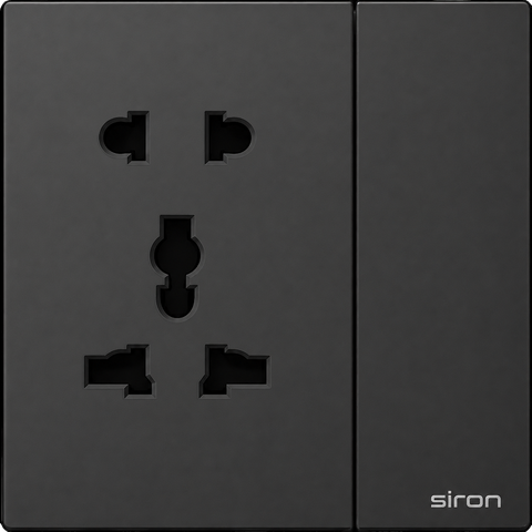 Bộ ổ cắm đa năng + 2 chấu + công tắc 2 chiều Màu đen SIRON 271082-26