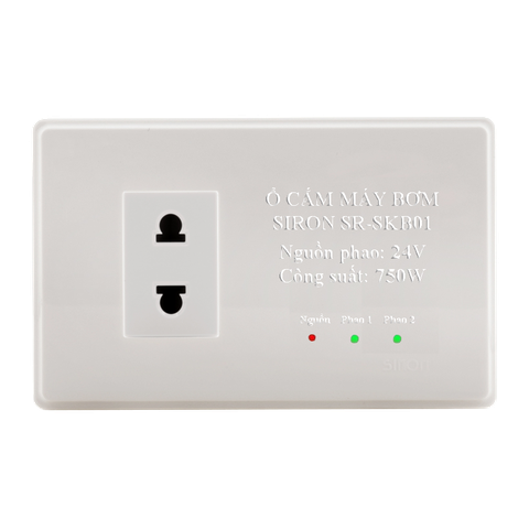 Ổ cắm máy bơm âm tường chữ nhật cấp nguồn phao điện 24V Siron Sr-SKB01