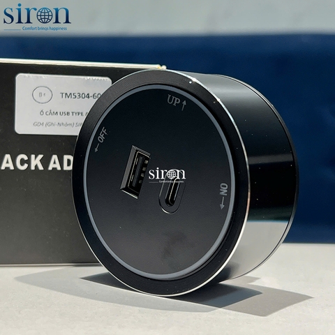 Ổ cắm Track socket USB Type A+C  tròn màu ghi Siron TM5304-60
