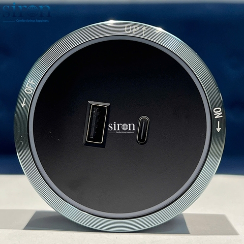 Ổ cắm Track socket USB Type A+C  tròn màu ghi Siron TM5306-60