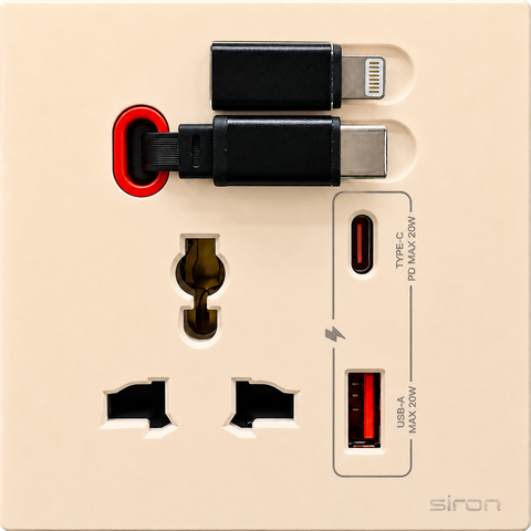 Bộ ổ cắm type a+c có dây type c, đầu lightning Màu sâm panh SIRON 27H4522-46