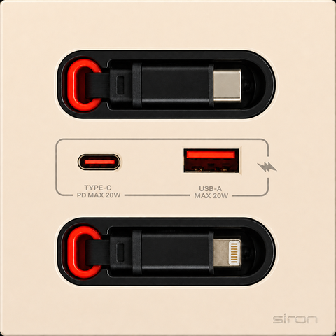 Bộ ổ cắm type a+c có dây type c + lightning Màu sâm panh SIRON 27H4525-46