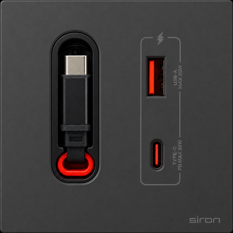 Bộ ổ cắm type a+c có dây type c Màu đen SIRON 27H4521-26