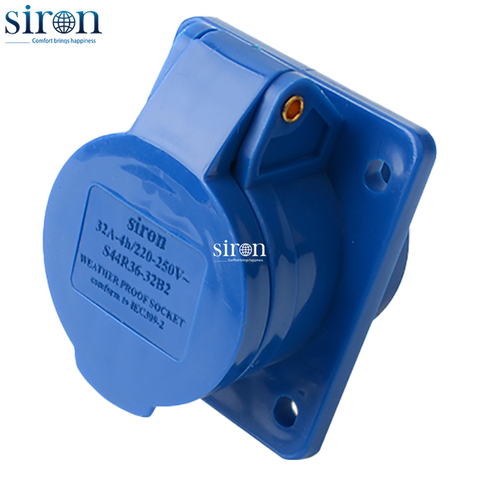Ổ cắm công nghiệp âm xanh IP44 2P+E 6h 32A 220~250V Siron S44R36-32B1