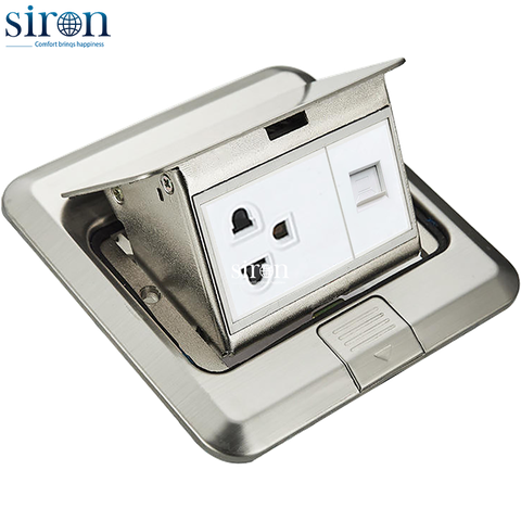 Ổ cắm âm sàn Âu-Mỹ 16A + mạng Cat6 thép không gỉ Siron STD01-PL1887