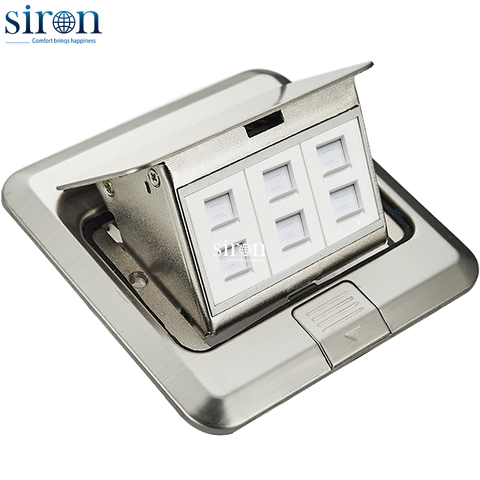 Ổ cắm âm sàn thép không gỉ gồm 6 ổ dữ liệu Cat6 Siron STD01-PL5268