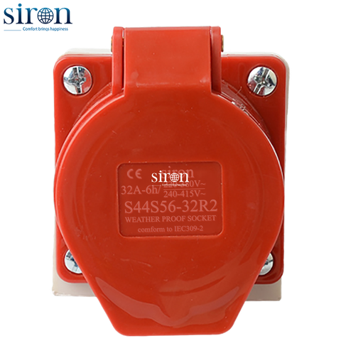 Ổ cắm công nghiệp nổi đỏ IP44 3P+N+E 6h 32A 220~415V Siron S44S56-32R2