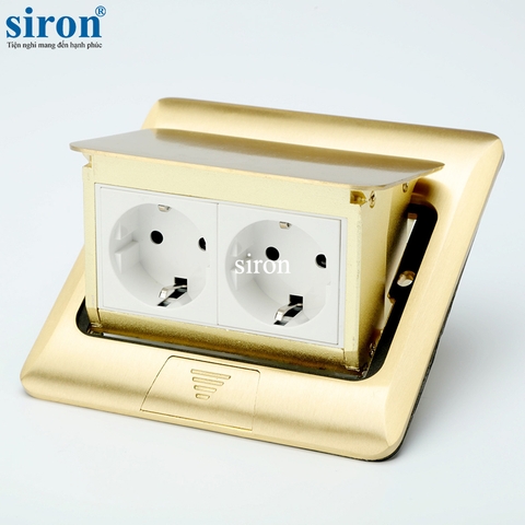 Ổ cắm âm sàn gồm 2 ổ cắm chuẩn F Schuko màu vàng Siron Sr-PG00025