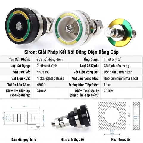 Ổ cắm tiếp địa tăng cường y tế chuyên dụng Siron SR-PE OLD06-01