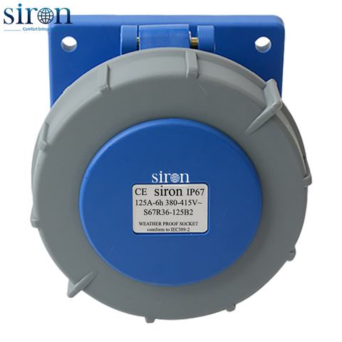Ổ cắm lắp âm màu xanh IP67 2P+E 6h 125A 220~250V Siron S67R36-125B2
