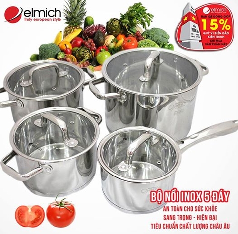 Bộ nồi Inox Elmich bền đẹp sáng bóng theo thời gian