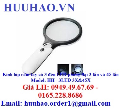 Kính lúp cầm tay có 3 đèn LED phóng đại 3 lần và 45 lần