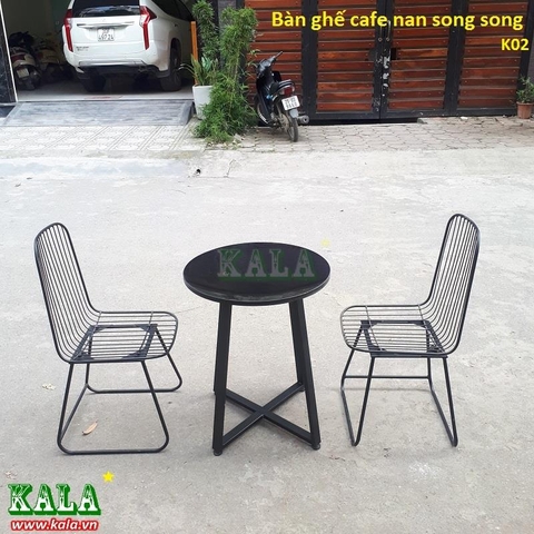 Bàn ghế sắt cafe nan song song K02