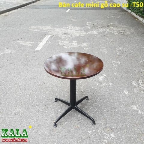 Bàn cafe mini chân sắt chữ X mặt gỗ cao su tròn 50cm