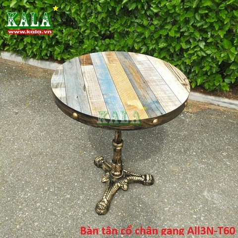 Bàn tân cổ chân gang mặt 3D tròn 60cm