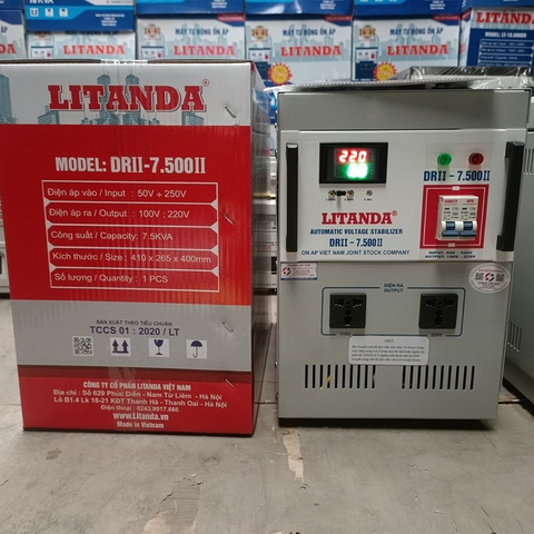 Ổn Áp Litanda 7,5KVA DRI Dải 50V-250V Đời Mới 2022 Đồng Hồ Led Điện Tử