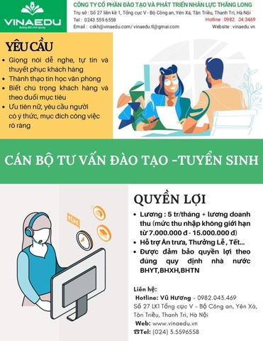 THÔNG BÁO TUYỂN DỤNG VỊ TRÍ NHÂN VIÊN TELESALE GIÁO DỤC